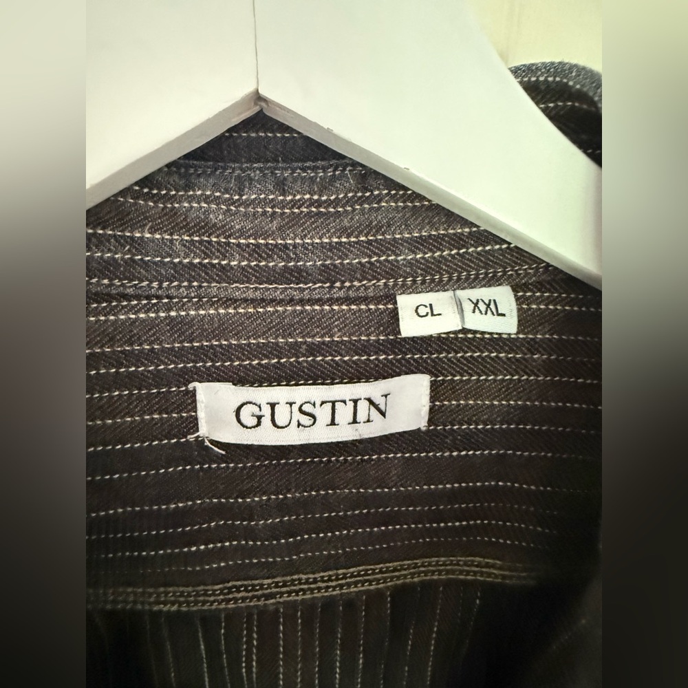 Gustin #8 Japan Wabisabi Workshirt Gray Stripe Button Down Shirt Long Sleeve XXL - Picture 6 of 9